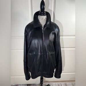 Roundtree & Yorke Black Leather Bomber Jacket XL